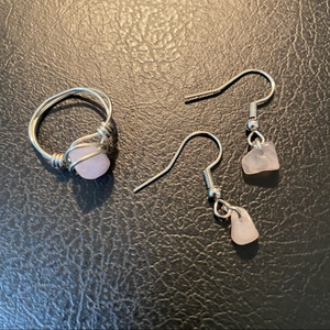 Handmade jewelry ring 5 & earrings pale pink *1‎